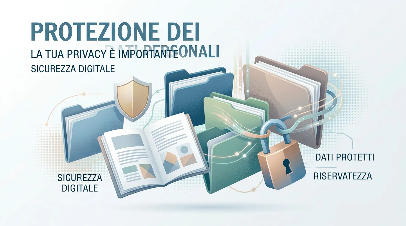 Cartelle digitali, lucchetto e scudo discreto per rappresentare la protezione dei dati personali